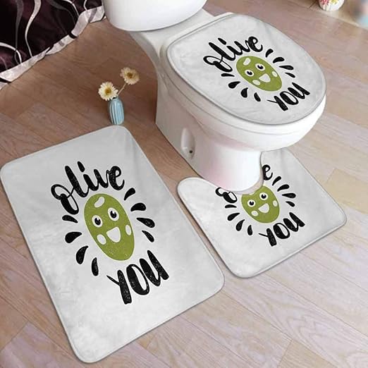 Amazon Com Ahuimin Bath Rug Set 3 Piece Olive You Calligraphic Phrase With A Funny Smiling Face Grungy Look Bath Rug 3 Piece Soft Velvet Bathroom Rugs Set Home Kitchen