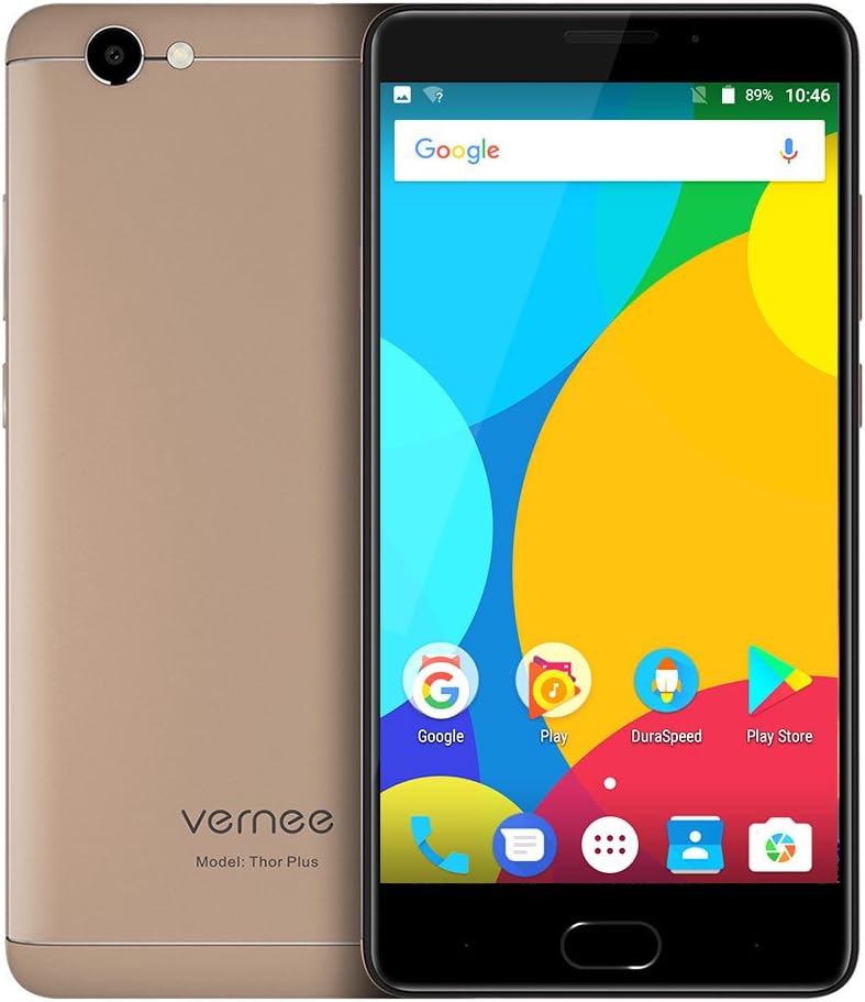 Vernee Thor Plus - 5.5 inch AMOLED screen 4G Android 7.0 smartphone, 6200mAh battery in 7.9mm visible thickness, Octa Core 3GB RAM 32GB ROM, Full Metal Body - Gold