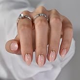 BTArtbox Press On Nails, Almond Short Nude Fake Nails, 32Pcs Full Kit | Matte Glue On Nails, Up to 4 Weeks of Wear, 10-Minute Application, Natural Salon Look, 16 Sizes for Various Nail Beds