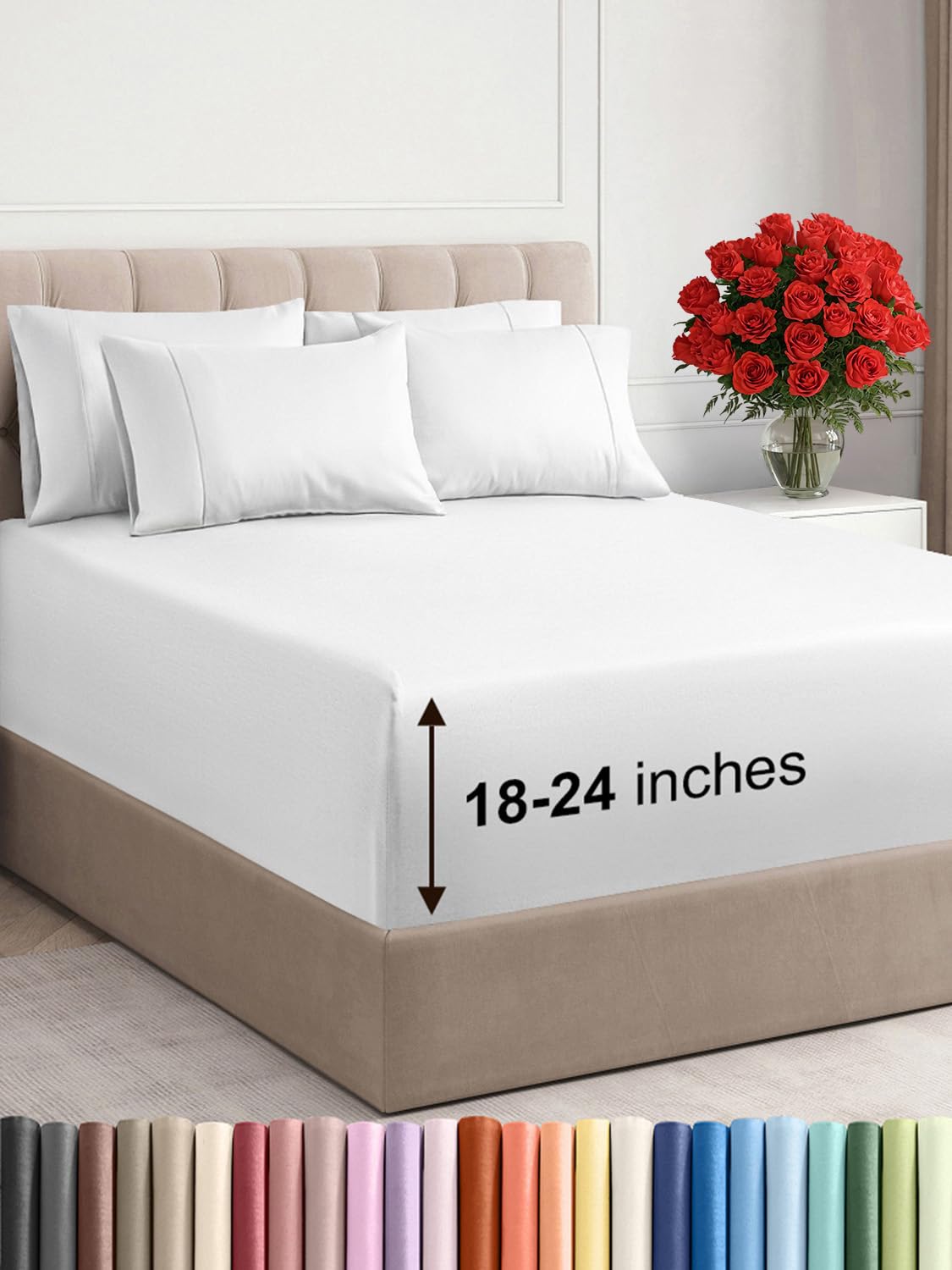Photo 1 of Extra Deep Cal King Sheet Set - 6 Piece Breathable & Cooling Sheets - Hotel Luxury Bed Sheets Set - Easy & Secure Fit - Soft, Wrinkle Free & Comfy Sheets Set - White Sheet Set with Extra Deep Pockets