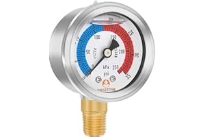 Roastove 2" Dial Pool Filter Pressure Gauge, Glycerine Filled, Water Pressure Gauge, 304 Stainless Steel Case,1/4" NPT Lower 