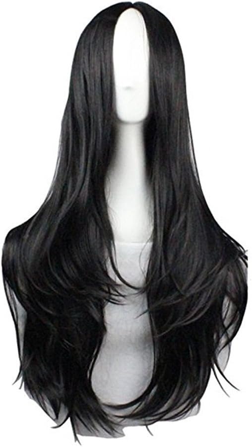 Lalander 75cm Long Hair Heat Resistant Straight Cosplay Wig (dark black)