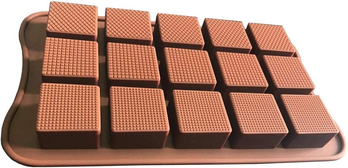 ADS Silicone Pastry Chocolate Mold Baking Pan - Textured Square Truffle - 15 Cavities