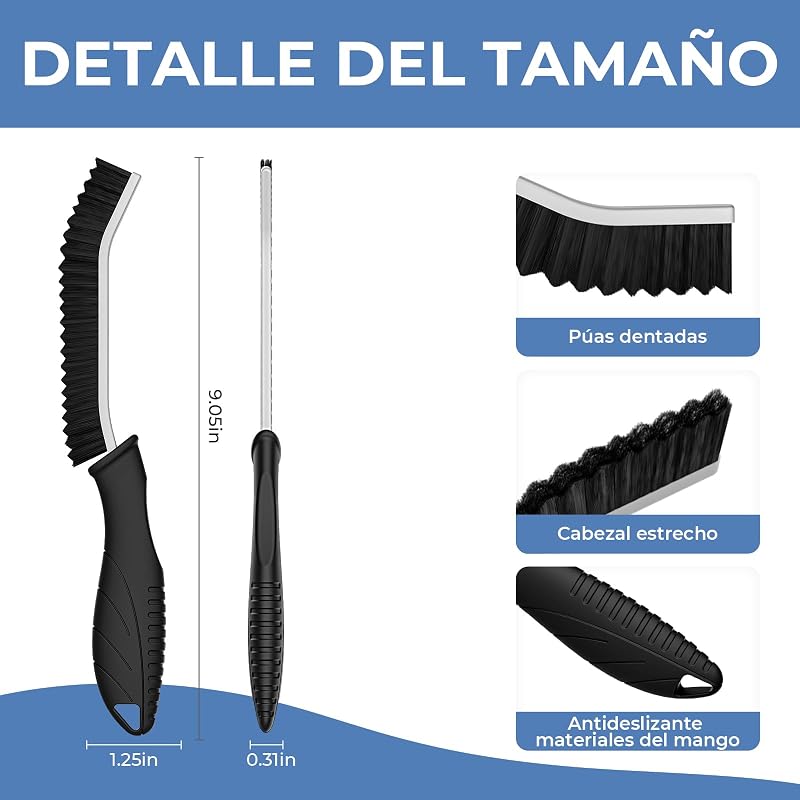 Cepillo de Limpieza de Grietas con Mango Ergonómico (3, Negro)