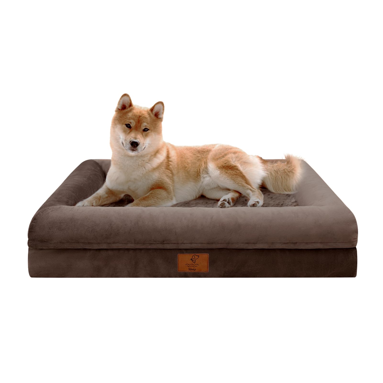 Photo 1 of Yiruka Orthopedic Dog Beds for Large Dogs, Washable Dog Bed with 4-Sides Removable Bolster, Waterproof Pet Bed with Removable Cover and Non-Slip Bottom, Brown