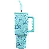 MugFresh Sea Turtle Tumbler Gifts for Women 40 oz Sea Turtle Tumbler with Handle and Straw Cup Holder Friendly Insulated Travel Mug Stainless Steel Water Bottle