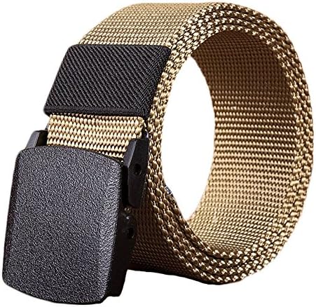 MUstBF PO-1 Nylon Web Belt Military Style with Flip-Top Black Plastic Buckle (Khaki, 48"-52" pants-140cm belt)