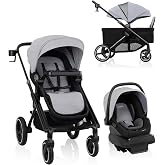 Evenflo Transformer Stroller to Wagon Travel System w/LiteMax NXT Car Seat | Convert from Stroller to Wagon, For Baby &amp; Toddler, Rear-Facing Lightweight Car Seat Infants &amp; Preemie 3-30lbs (Fog Gray)
