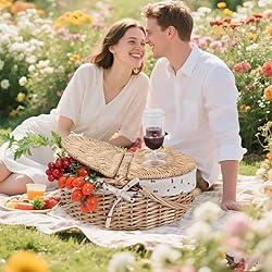 Wicker Picnic Basket with Removable Liner Empty