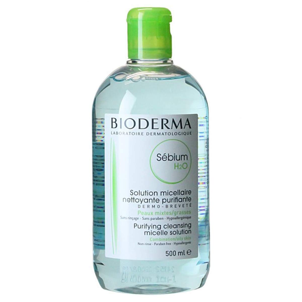 Bioderma - Sebium H2O Purifying Cleansing Micelle Solution (For Combination/Oily Skin) Non-Rinse, Paraben-Free, Hypoallergenic - 500 Milliliter/16.7 Fluid Ounce — image 1