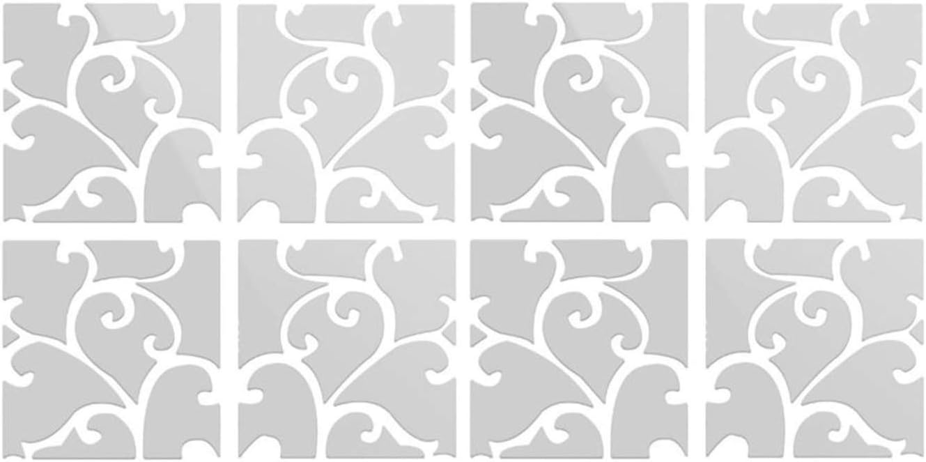 Set of 8PCS Square Acrylic Art Mirror Effect 3D Wall Sticker, Silver, Large 25 x 25cm