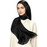 HURESON Hijab Scarf for Women Lightweight Scarves Beaded Hijabs Head wraps | 4 Edges Gold Trimmed Shimmer Hijabs, Satin Crepe Head Scarf , Sparkly Hijab for Women, Sparkle Hijab Scarves Shawls Wraps