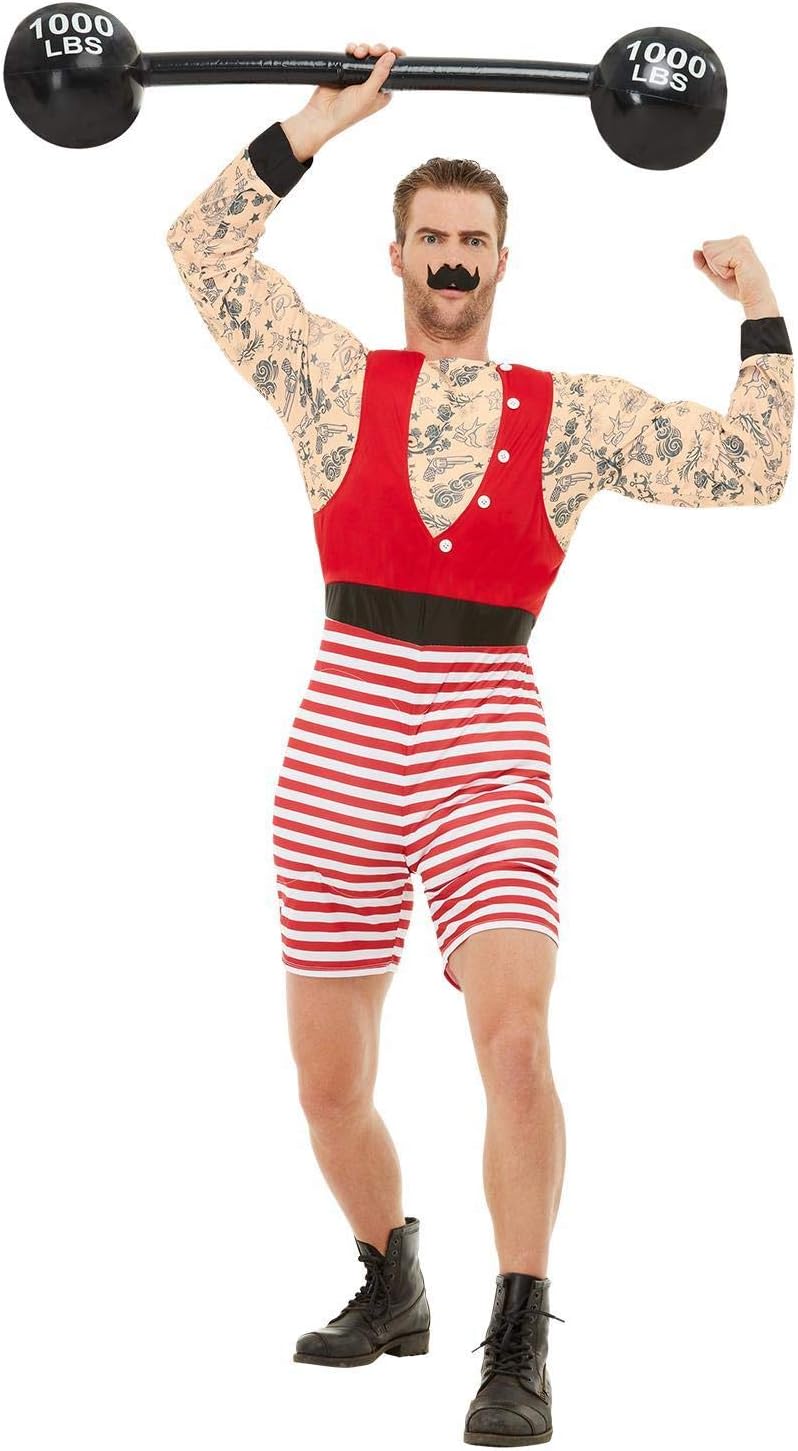 Amazon Com Smiffys xl Deluxe Strongman Costume Men Red White Xl Size 46 48 Toys Games