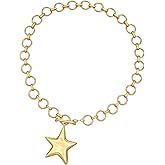 JIEYAO Chunky Gold Star Necklace, Hammered Statement Star Pendant Necklace Thick Chain Vintage Chain Pendant Jewelry Vintage Bold Jewelry for Women Adjustable Trendy Christmas Gifts for Women