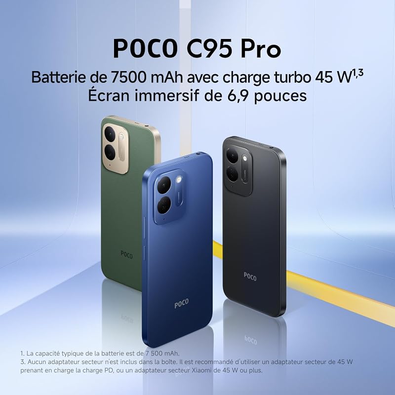 POCO C95 Pro, Smartphone 8+256 Go, Bleu, Batterie 7 500 mAh, Charge 45 W