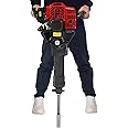 52CC Gas Powered Jack Hammer Concrete Breaker, 55J Impact Energy, 1500 Blows/Min, Includes Pointed & Flat Pickaxe, for Concrete Breaking, Trenching, Construction (Red/Black)