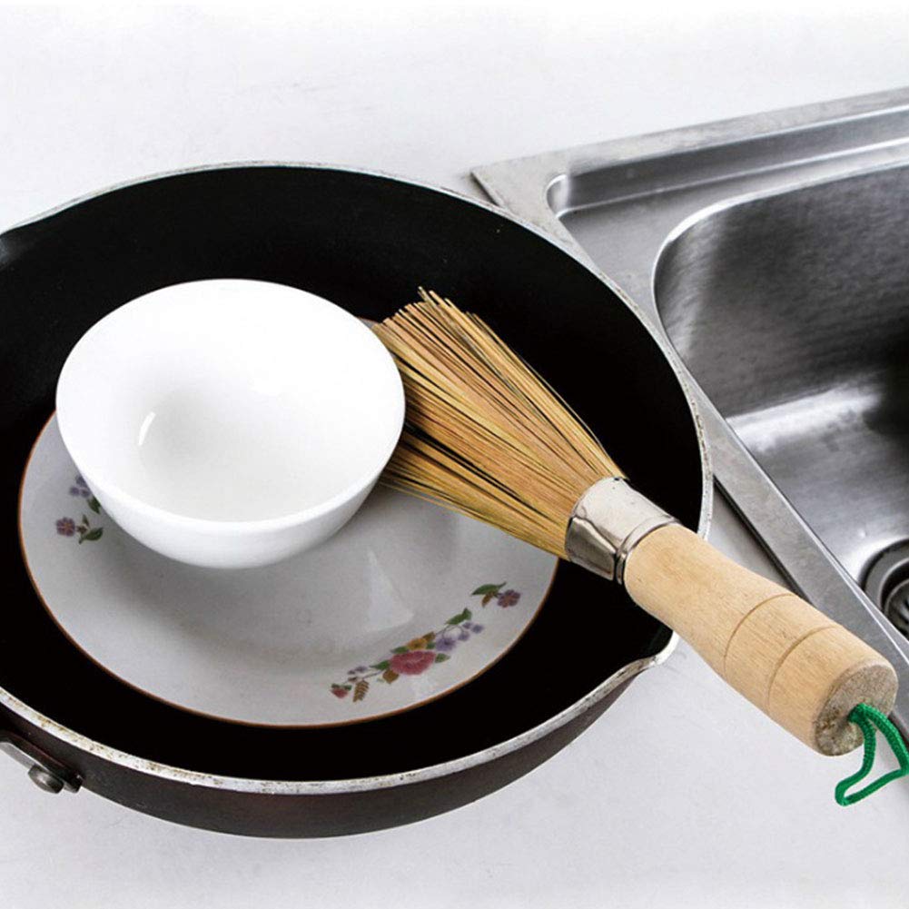 Zonfer Bamboo Pot Scraper Scrubber Cuisine Brosse Wok avec poignée en