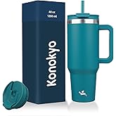 Konokyo 40 oz Tumbler with Handle and 2 Straws,2 in 1 Lid Insulated Water Bottle Stainless Steel Travel Coffee Mug,Blue