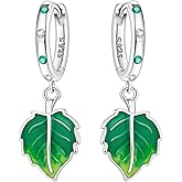 MISEFF 925 Sterling Silver Green Leaf Drop Dangle Earrings for Women, Exquisite Natural Style Women's Earrings, Lightweight & Hypoallergenic Fashion Jewelry Gift- Hoop Earrings