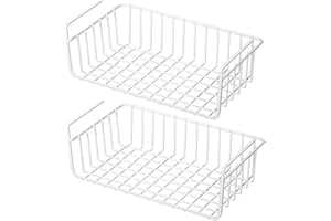 Coated Iron Under Shelf Wire Baskets, 2PCS Heavy Duty Non-Slip Cabinet Organizer for Kitchen/ 12.4x8.1x4.5in