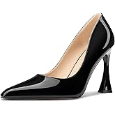 HDEUOLM Womens Stiletto High Heel Square Toe Pumps Slip-on Office Dress Patent Leather 3.9 Inches Heels