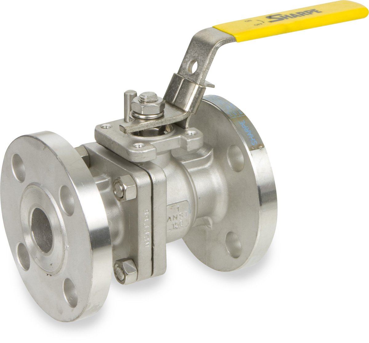 Sharpe Valves 50116 Series Stainless Steel 316 Ball Valve, Class 150, Inline, Lockable Lever Handle, 3/4" Flanged