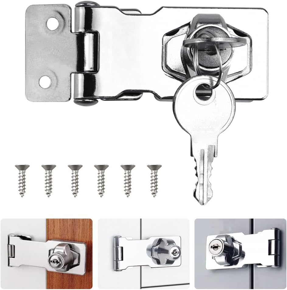 ADERTOS 3 Inch Keyed Hasp Lock with Staple and Keys Heavy Duty Zinc Alloy