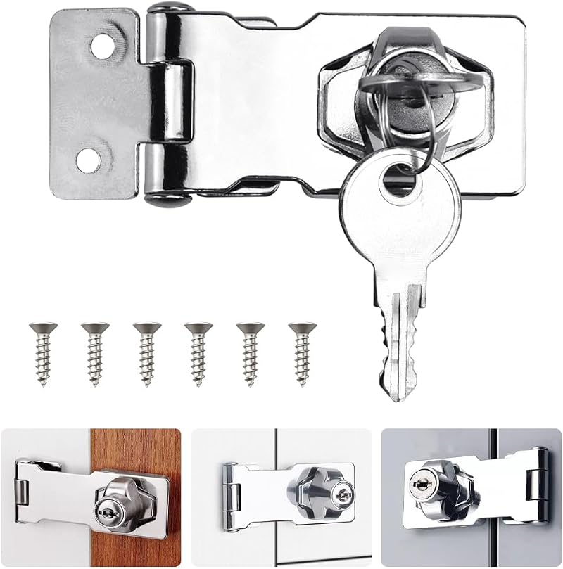 ADERTOS 3 Inch Keyed Hasp Lock with Staple and Keys Heavy Duty Zinc Alloy