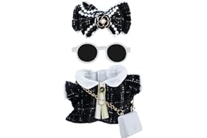 MUOMDID Doll Clothes (NO Doll) 15cm Black Outfits for Dolls Elegant Black Dress Headband Bow Tie Glasses and Bag Exquisite Clothes Accessories Compatible with Doll (Style 1)