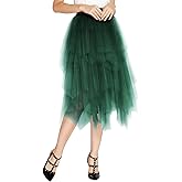 EXCHIC Women's Elegant A Line Layered Mesh Tulle Skirt Elastic High Waist Midi Long Tutu Skirts