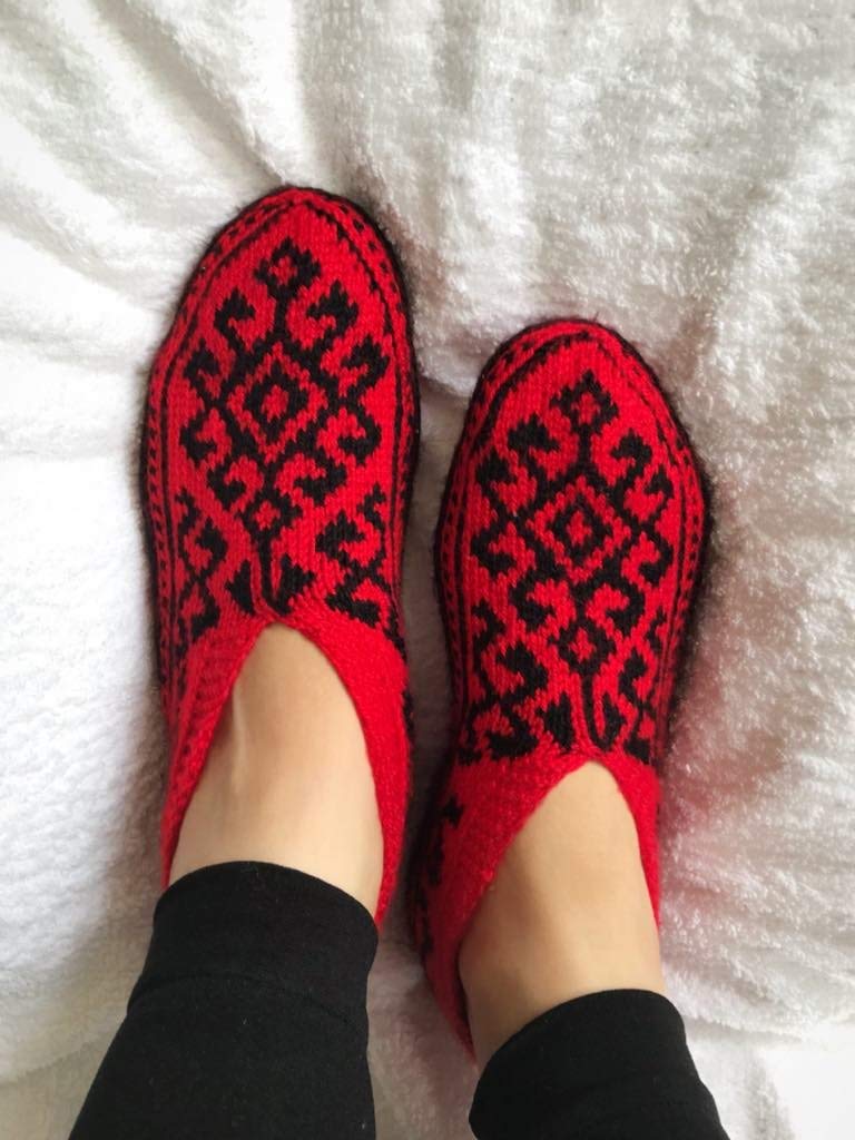 red and black slippers