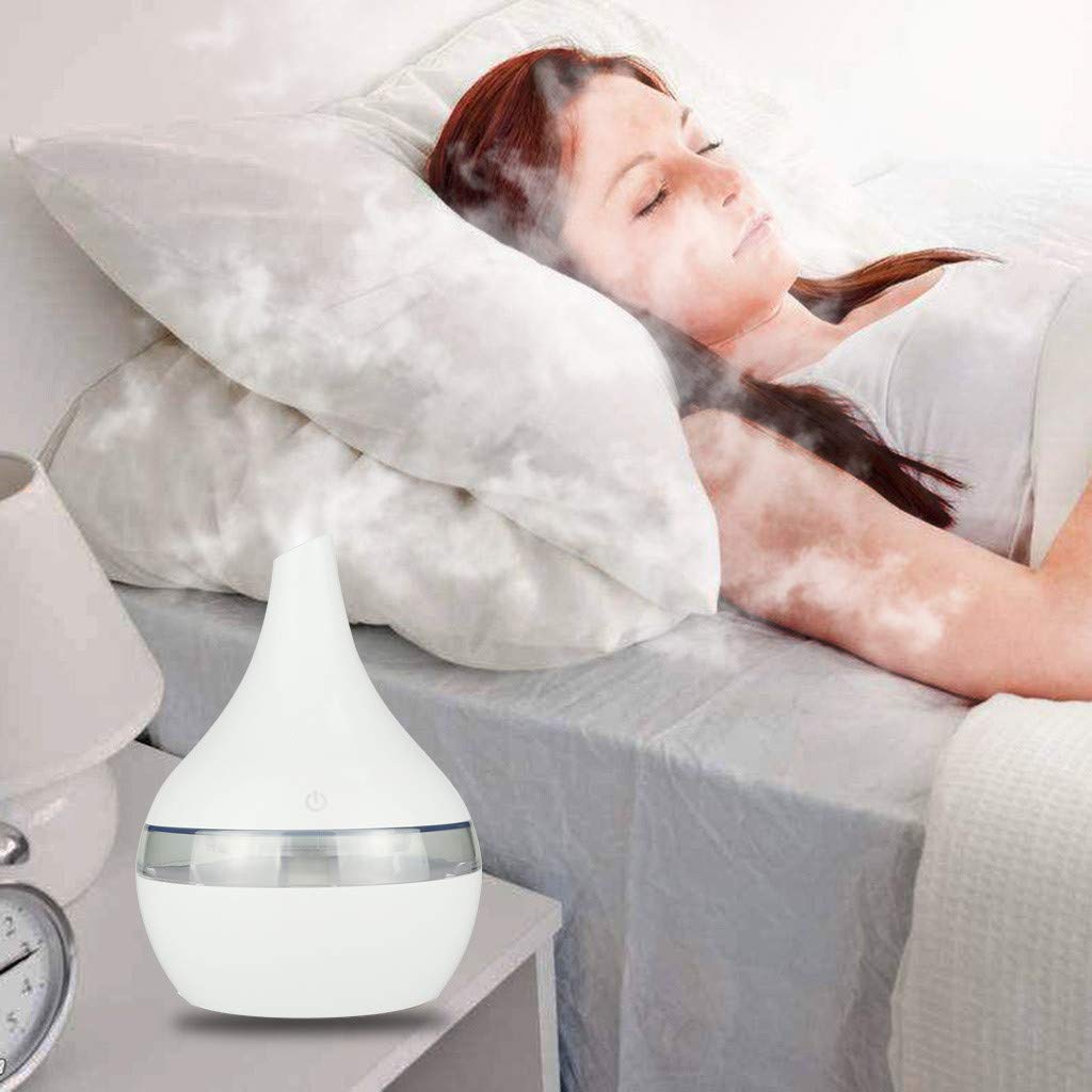 Sugely 300ml Essential Oil Diffuser Aroma Diffuser, Electric Ultrasonic Humidifier with Cool Mist,Waterless Auto-Off, Whisper-Quiet and 7 Colorful LED Lights - Wood Grain (C, 110X110X140mm)