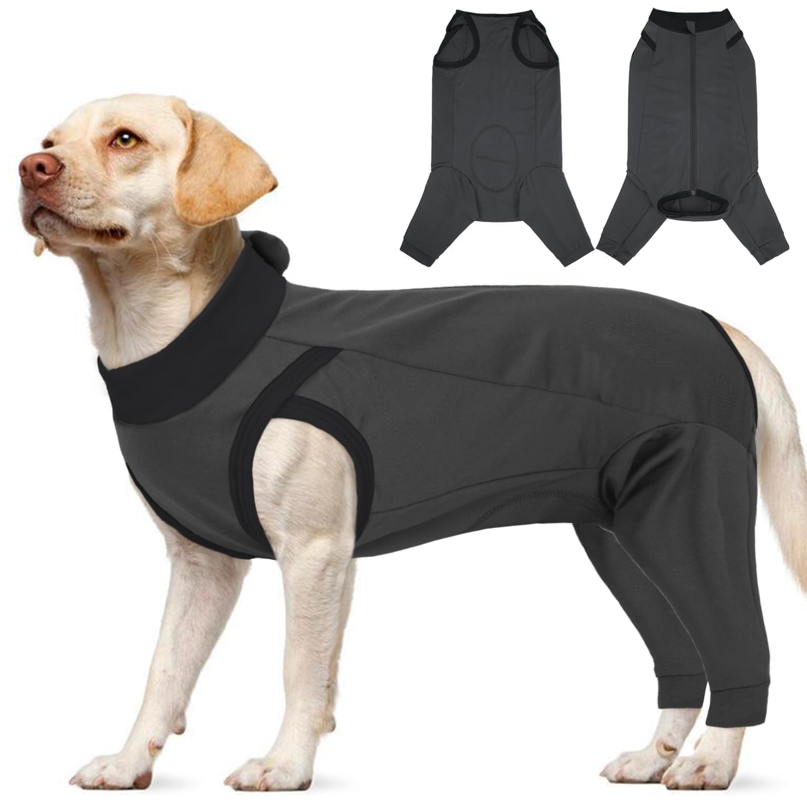 Photo 1 of T'CHAQUE Dog Recovery Suit for Dogs After Surgery, Dog Onesie for Surgery Female Male, Anti Licking Rear Leg Sleeve, Bodysuit for Abdominal Wounds Skin Disease,Substitute E-Collar & Cone, Gray, L