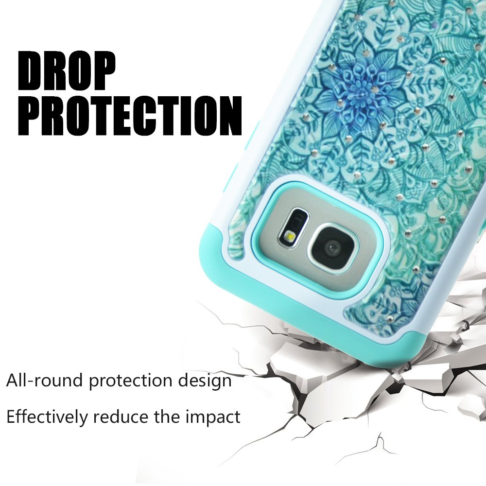 Galaxy S7 Edge Case, MagicSky [Shock Absorption] Studded Rhinestone Bling Hybrid Dual Layer Armor Defender Protective Case Cover for Samsung Galaxy S7 Edge (Flower)