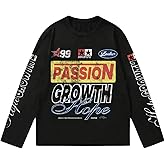 GORGLITTER Men's Y2k Graphic Shirts Streetwear Oversized Long Sleeve Crewneck Vintage Tee Tops