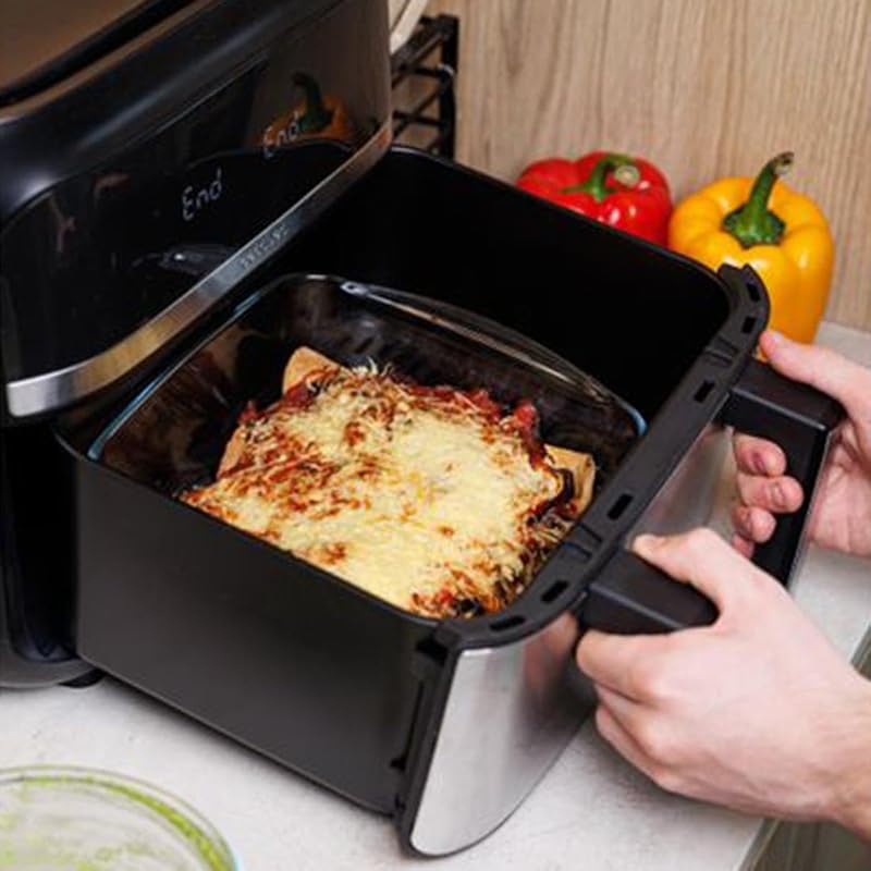 , ideal Airfryer, Plat à Four, Verre Borosilicate ultra Résistant, 20x17 cm, 1L, Cuisson Homogène, Compatible Air Fryer, Micro-ondes, Congélateur et Lave-Vaisselle