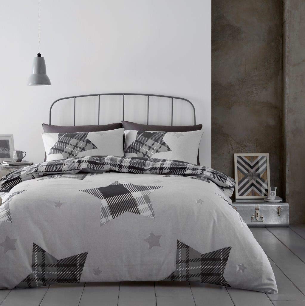 GC GAVENO CAVAILIA Flannelette Duvet, Brushed Cotton Bedding Sets, Quilt Covers with Pillowcase(s), Flannel, Jaden-Grey, Double