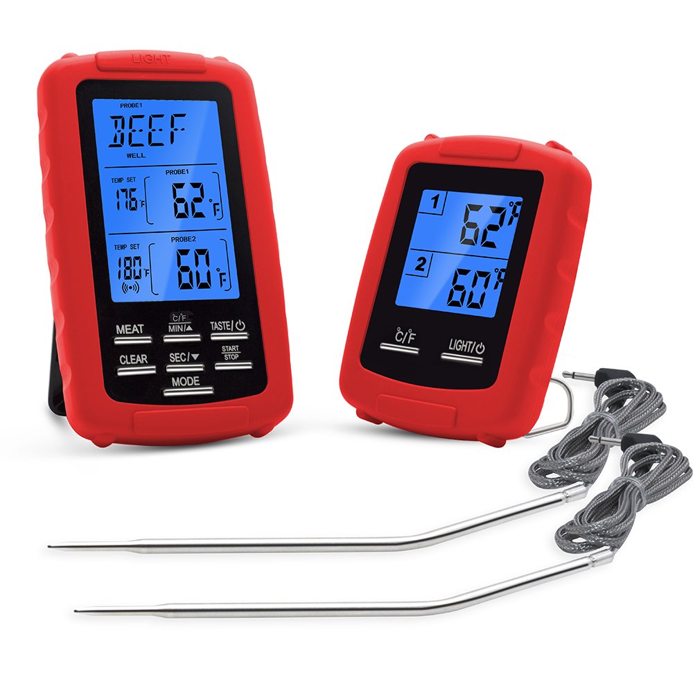 DollaTek Wireless Digital Meat Thermometer Remotely Monitored Food Temperature Measuring Unit & Receiver Remote BBQ, Grill, Kitchen Cooking, Baking & More