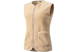 GIMECEN Womens Fuzzy Sherpa Fleece Vest Cozy Sleeveless Jacket Full Zip Outerwear Faux Shearling Waistcoat With Pockets