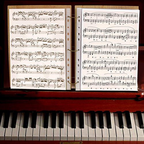 PETAFLOP A4 and Letter Size Expanding File Folders Music Notes Design Wood Carved Cover Document Organizer, 48 Pockets