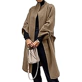 Cicy Bell Womens Long Pea Coats Oversized Wrap Wool Blend Trench Coats Winter Open Front Cardigan Overcoats