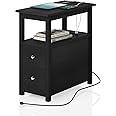 Sandinrayli End Table with Charging Station, Side Table with 2 Drawer & USB Ports & Power Outlets, Nightstand for Small Spaces, Bedside Tables for Living Room Black