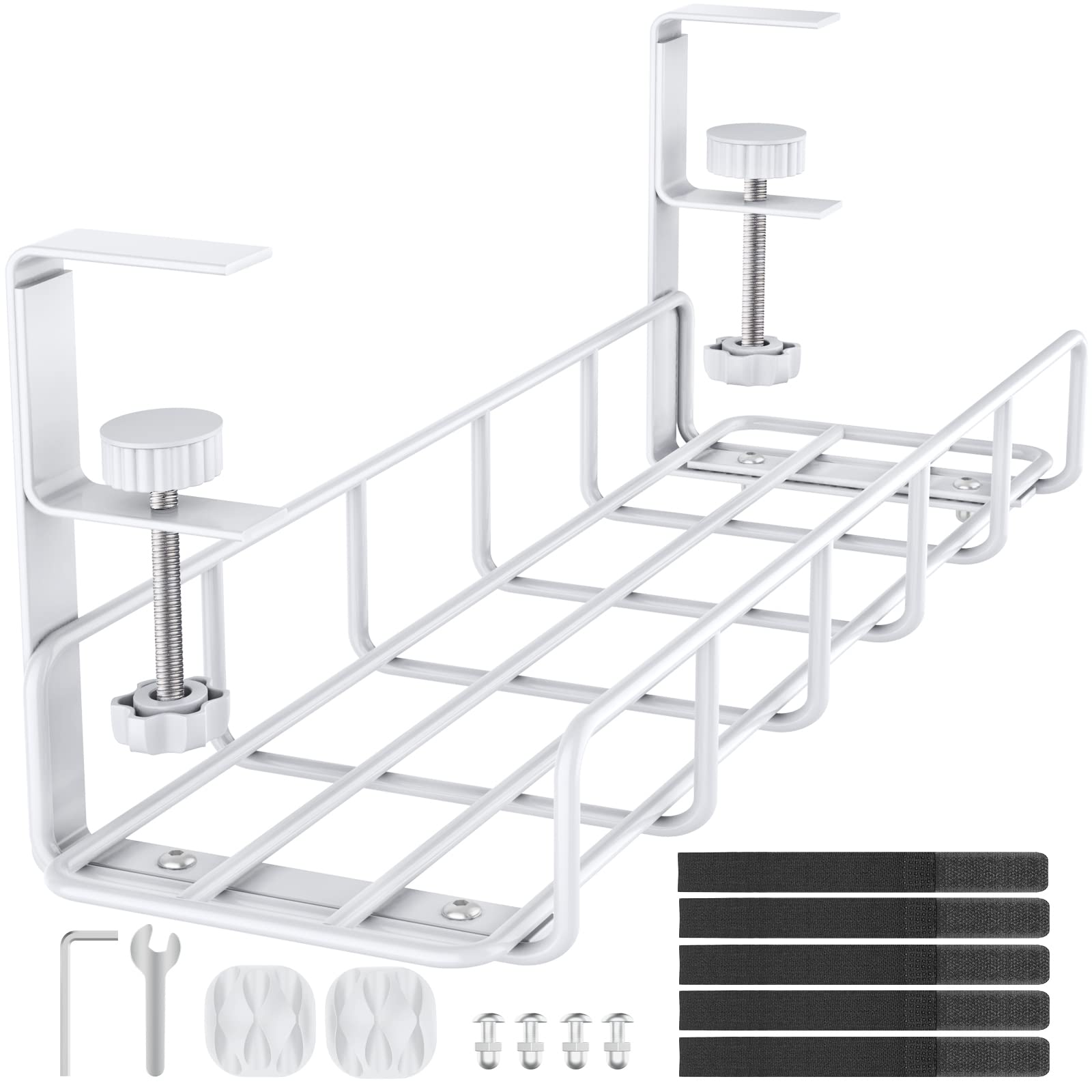 Photo 1 of Under Desk Cable Management Tray, 15.7'' No Drill Steel Cable Tray Organizers, Wire Management Tray Cable Rack with Clamp Mount, Metal Under Desk Tray with Wire and Cord Organizer White?1pack