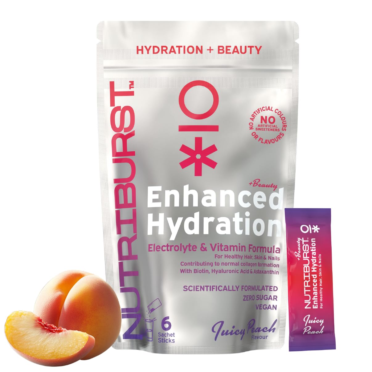 Nutriburst - Beauty Electrolytes + 11 Vitamins & Minerals • Energy • Radiant Skin • Nourish Hair • Performance - Suitable for Vegans - 6 Pack: Peach - Enhanced Hydration