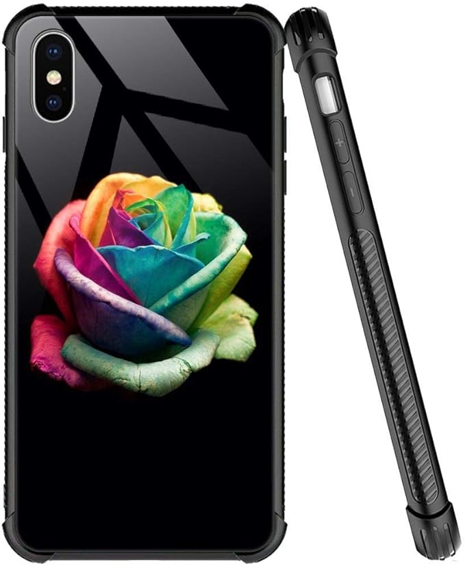 iPhone XR Case,Colorful Rose Pattern Tempered Glass Amazon.co.uk