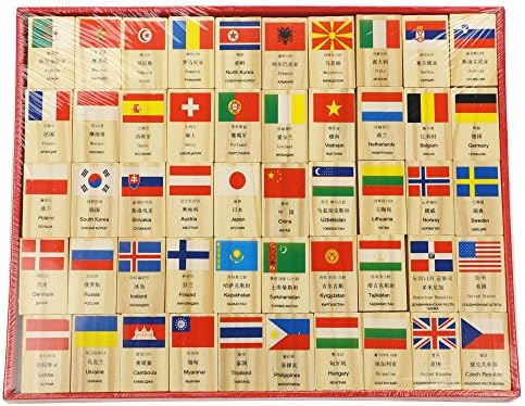100Pcs Wooden Educational National Flag Domino Building Blocks Toys, Kids Wooden Educational Toys