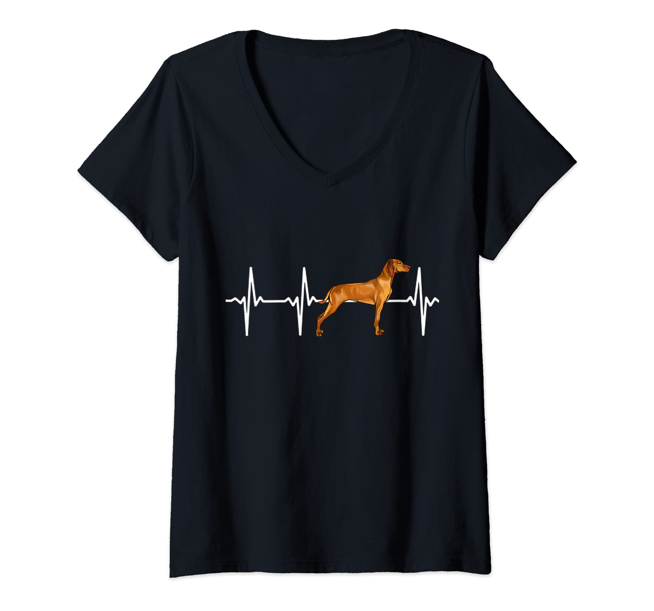 Womens Vizsla Heartbeat Love My Dog V-Neck T-Shirt