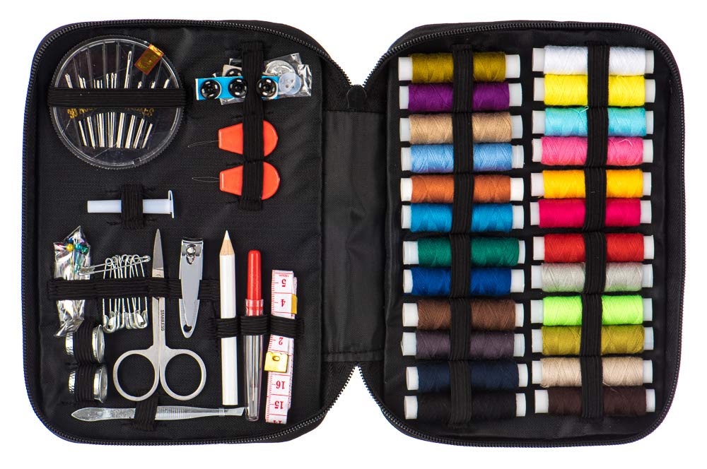 FiNeWaY Premium Emergency 96pc Travel Sewing Kit with Carry Case - Mini Beginner Craft Accessories and Embroidery Supplies Set