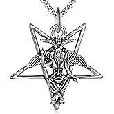 YAFEINI Satanic Baphomet Necklace 925 Sterling Silver Pentagram Necklace Baphomet Pendant Gothic Occult Jewelry Satanic Symbol Talisman Gifts for Men Women