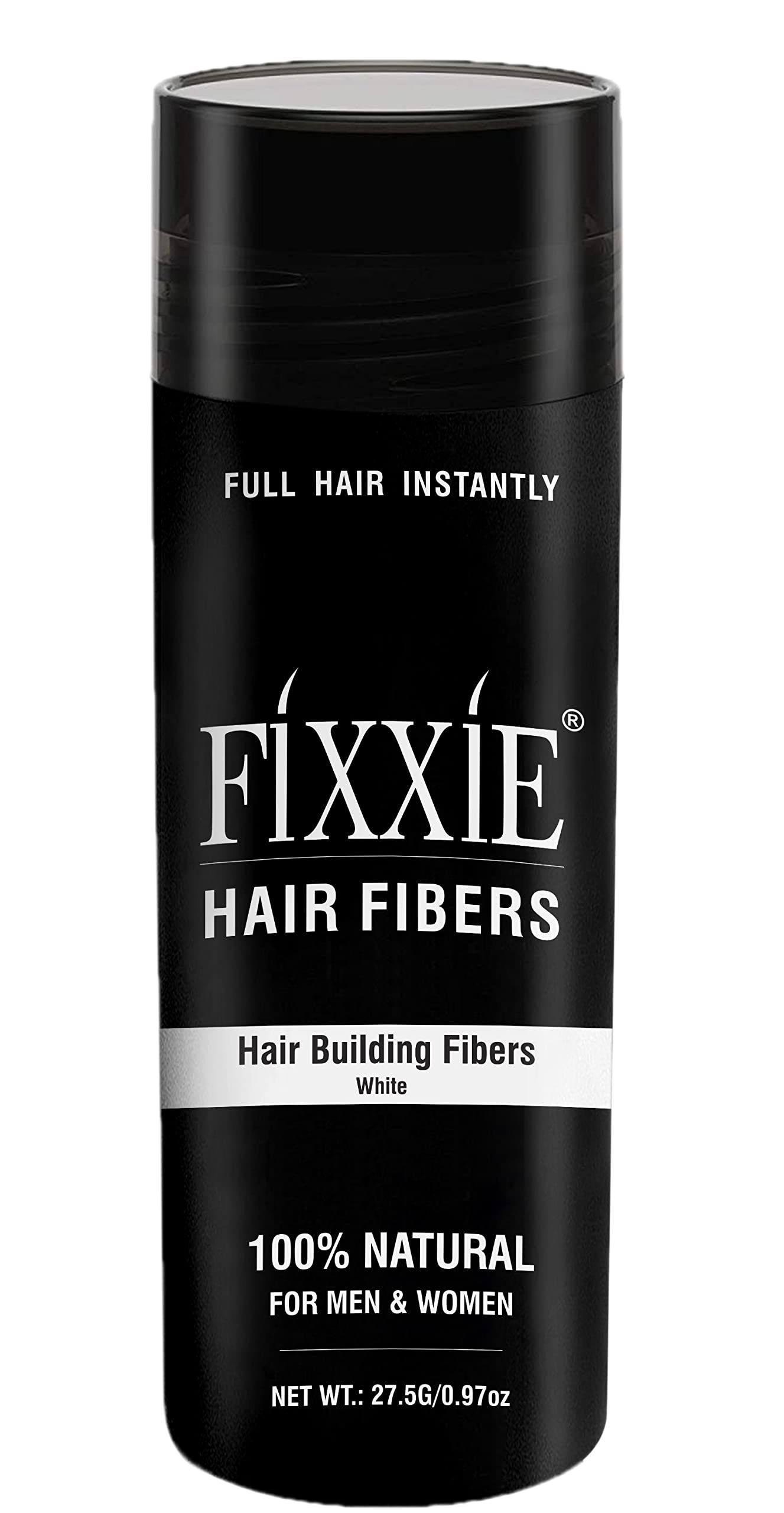 FIXXIE Hair Fibres WHITE for Thinning Hair 27.5g Bottle, Hair Fibre Concealer for Hair Loss for Men and Women, Naturally Thicker Looking Hair with Keratin Hair Fibers.
